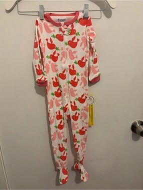 Pink & Red Bird Footed One-Piece Pajamas